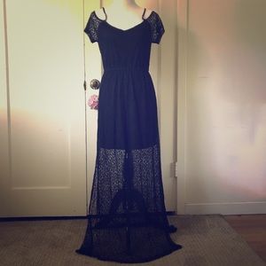 Mustard Seed Layer Lace Cold Shoulder Dress